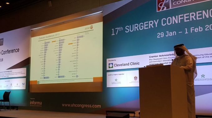Dr Humaid Alshamsi our AMERICAN trained Medical oncologist giving lecture in Arab health 29th January 2018.