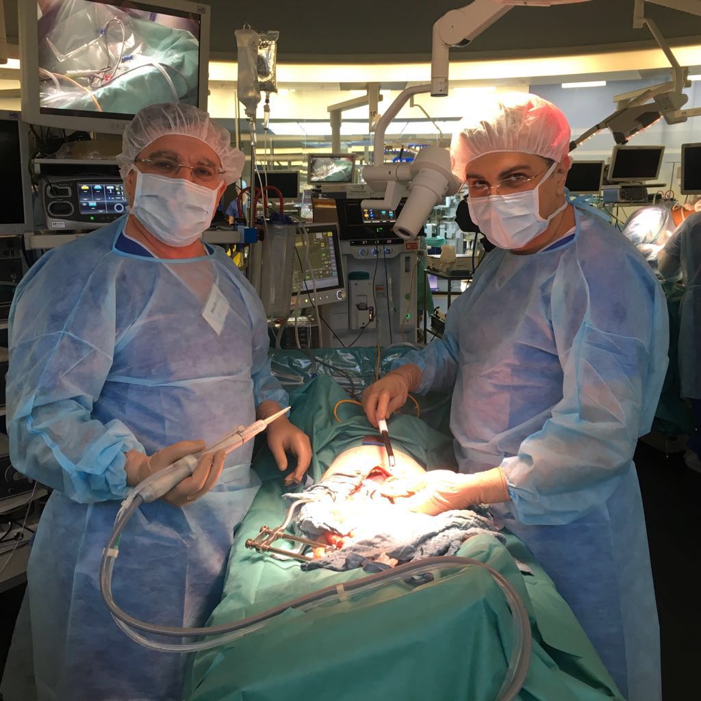 Animal lab for liver resection using CUSA and aqumantus in France, at IRcad lab February 2018