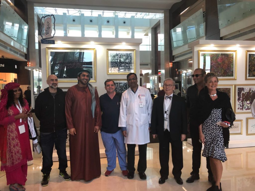 On the Left Patient with metastatic Cancer having Hipec therapy found to be the mentor of Sheik Mohamad in the middle at Alzahra hospital print show February 2018