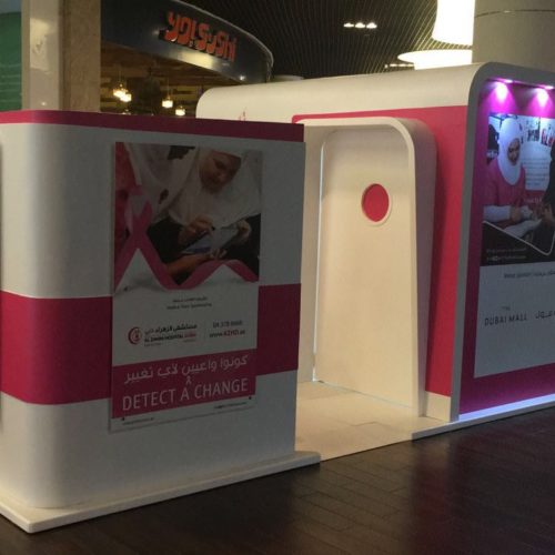 Our logo on pink caravan clinic (Dubai mall)