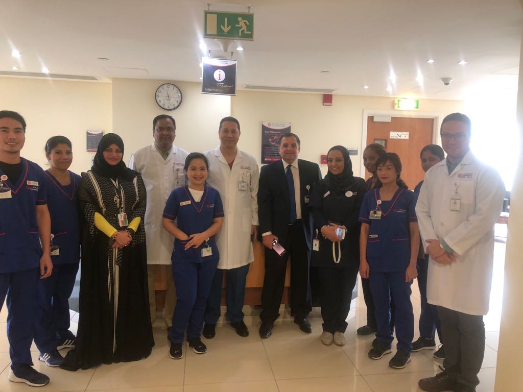 Oncology team of alzahra cancer center with CEO Dr Mohaymen in nursing day Dubai UAE Sadir Alrawi May 2018