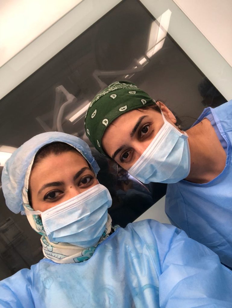 Operating room team in tough surgery in Alzahra Cancer center, February 2018
