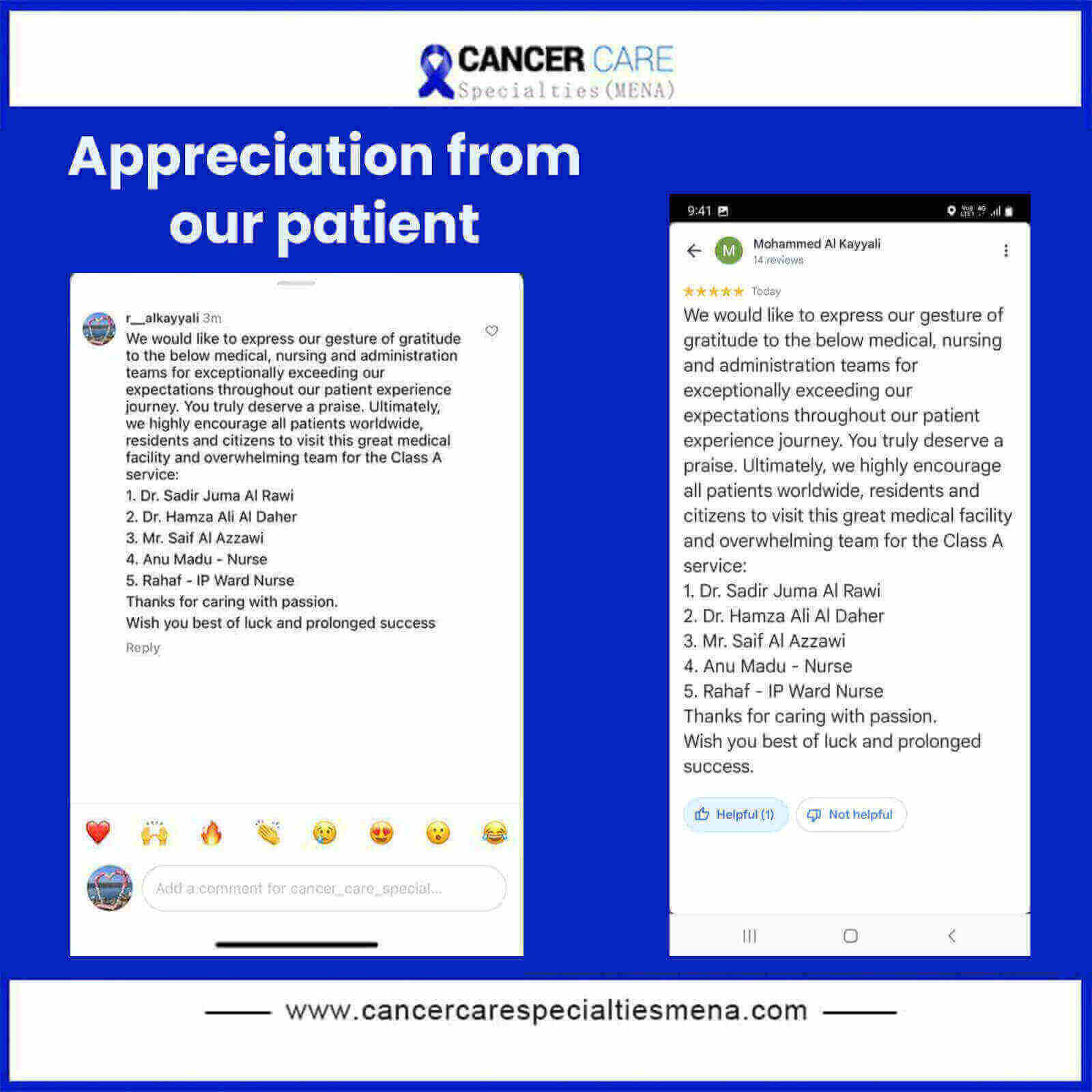 Appreciation from our patient